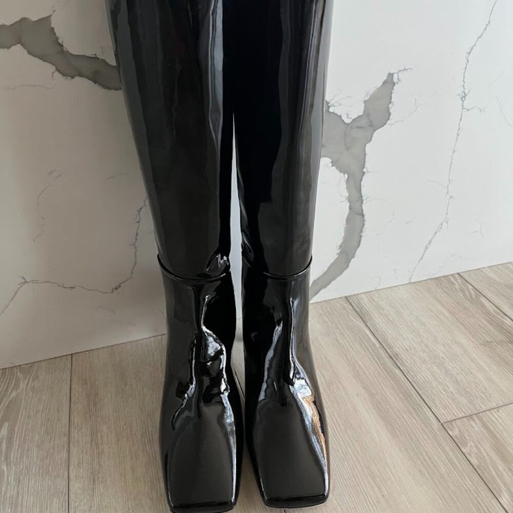 AEYDE Black Patent leather Tove Knee High Boot size 37 / US 7